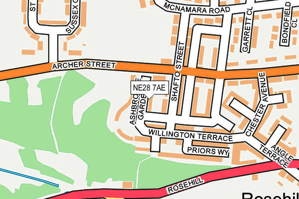 NE28 7AE map - OS OpenMap – Local (Ordnance Survey)