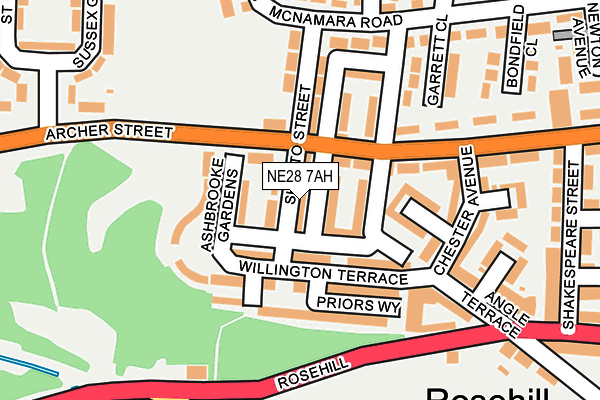 NE28 7AH map - OS OpenMap – Local (Ordnance Survey)