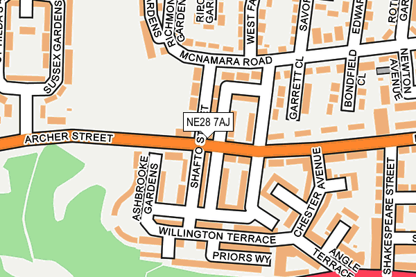 NE28 7AJ map - OS OpenMap – Local (Ordnance Survey)