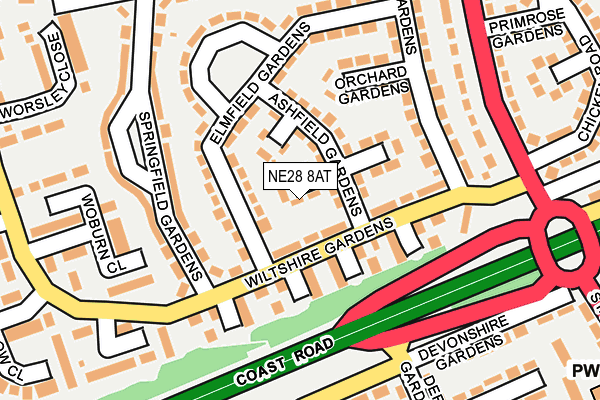 NE28 8AT map - OS OpenMap – Local (Ordnance Survey)