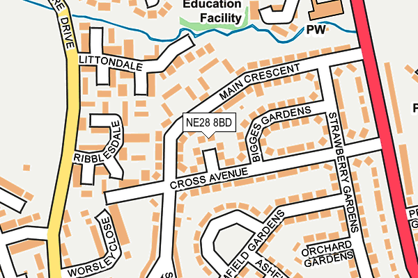 NE28 8BD map - OS OpenMap – Local (Ordnance Survey)