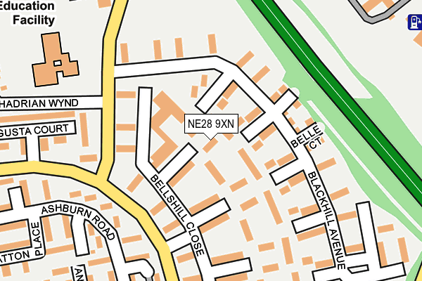 NE28 9XN map - OS OpenMap – Local (Ordnance Survey)