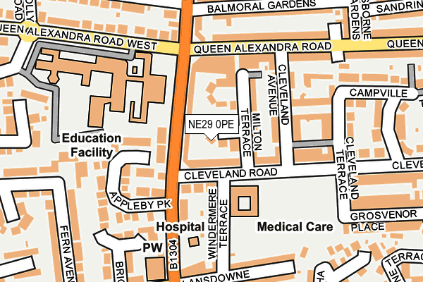 NE29 0PE map - OS OpenMap – Local (Ordnance Survey)