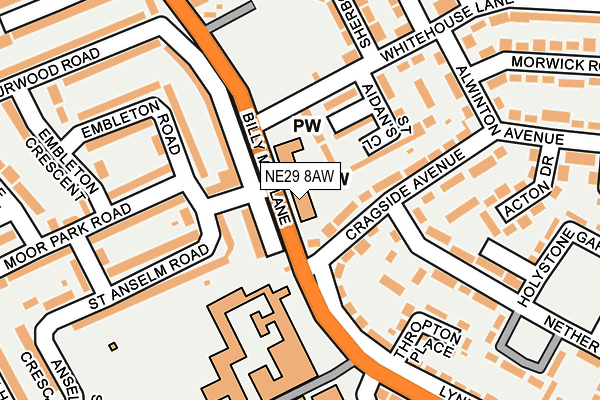 NE29 8AW map - OS OpenMap – Local (Ordnance Survey)