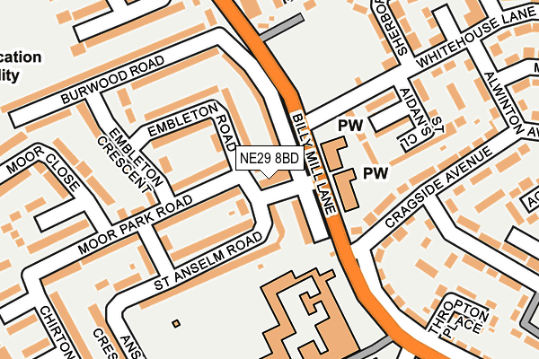 NE29 8BD map - OS OpenMap – Local (Ordnance Survey)