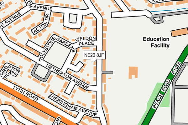 NE29 8JF map - OS OpenMap – Local (Ordnance Survey)
