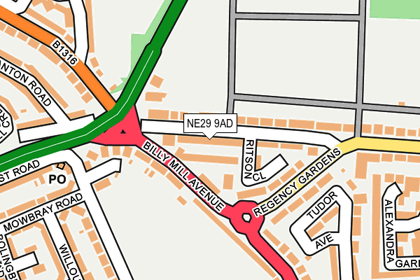 NE29 9AD map - OS OpenMap – Local (Ordnance Survey)