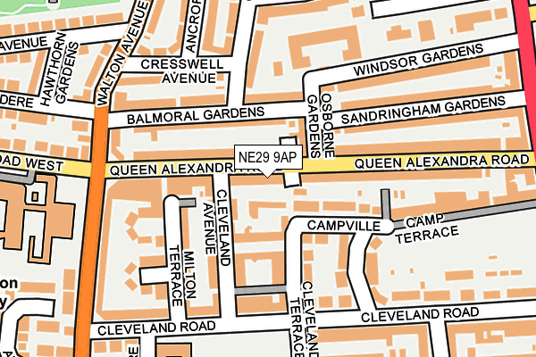 NE29 9AP map - OS OpenMap – Local (Ordnance Survey)
