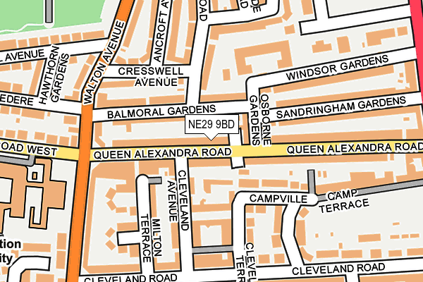 NE29 9BD map - OS OpenMap – Local (Ordnance Survey)