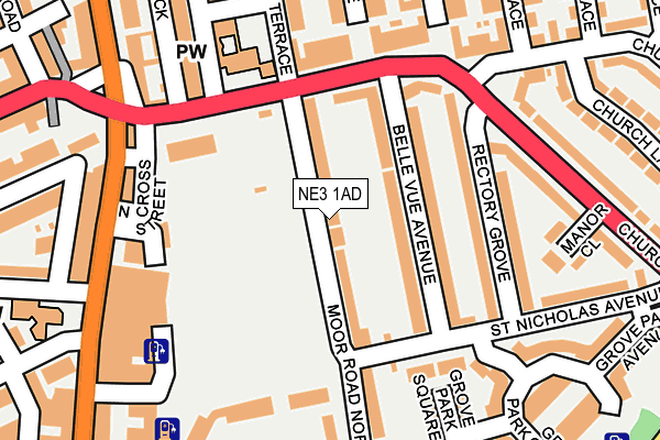 NE3 1AD map - OS OpenMap – Local (Ordnance Survey)