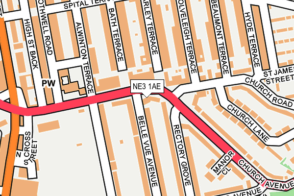 NE3 1AE map - OS OpenMap – Local (Ordnance Survey)
