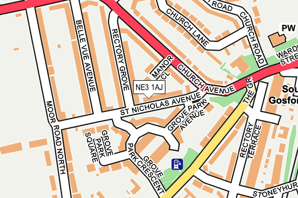 NE3 1AJ map - OS OpenMap – Local (Ordnance Survey)