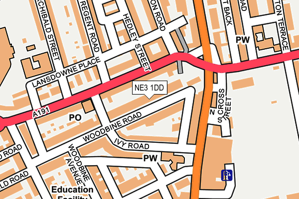 NE3 1DD map - OS OpenMap – Local (Ordnance Survey)