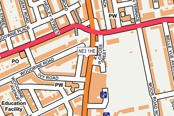 NE3 1HE map - OS OpenMap – Local (Ordnance Survey)