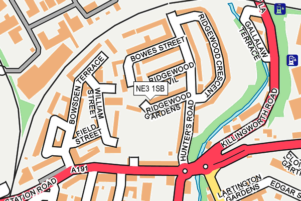 NE3 1SB map - OS OpenMap – Local (Ordnance Survey)