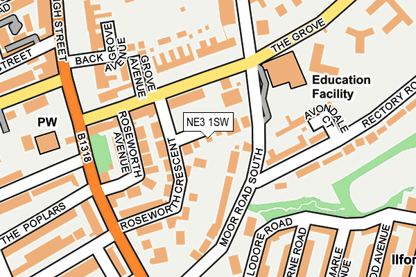 NE3 1SW map - OS OpenMap – Local (Ordnance Survey)