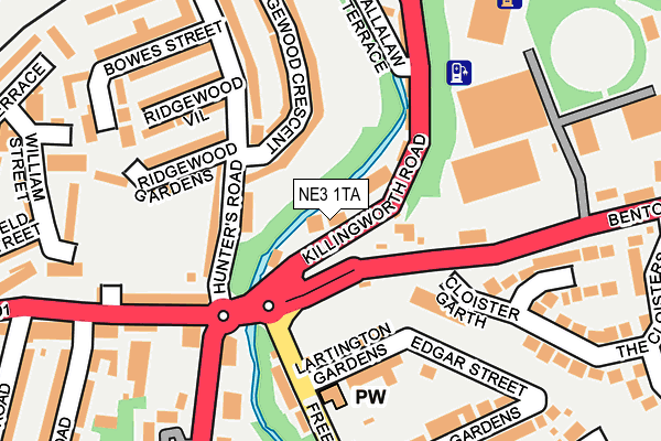 NE3 1TA map - OS OpenMap – Local (Ordnance Survey)