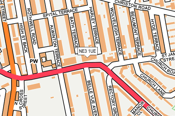 NE3 1UE map - OS OpenMap – Local (Ordnance Survey)