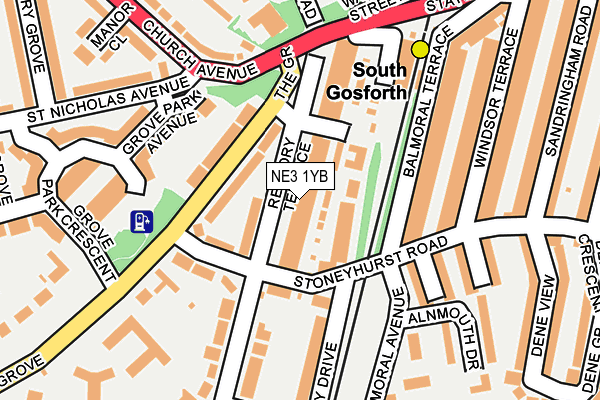 NE3 1YB map - OS OpenMap – Local (Ordnance Survey)