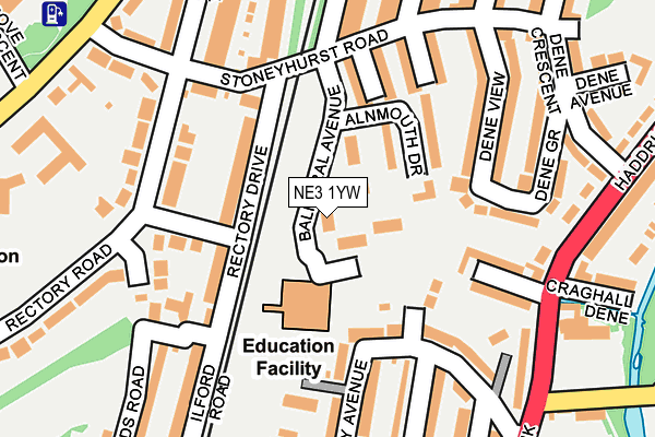 NE3 1YW map - OS OpenMap – Local (Ordnance Survey)