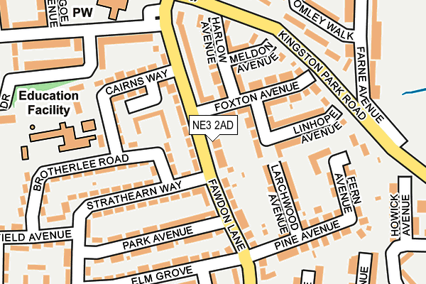 NE3 2AD map - OS OpenMap – Local (Ordnance Survey)
