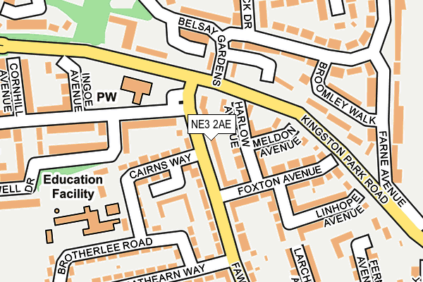 NE3 2AE map - OS OpenMap – Local (Ordnance Survey)