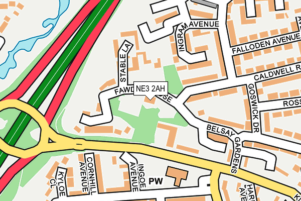 NE3 2AH map - OS OpenMap – Local (Ordnance Survey)