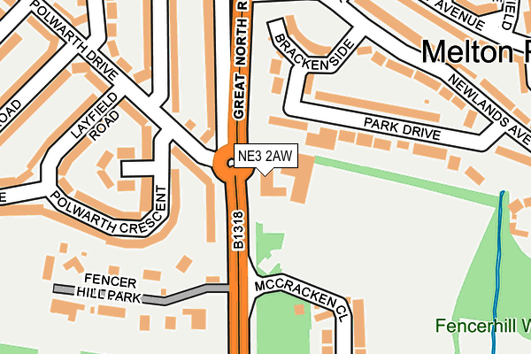 NE3 2AW map - OS OpenMap – Local (Ordnance Survey)