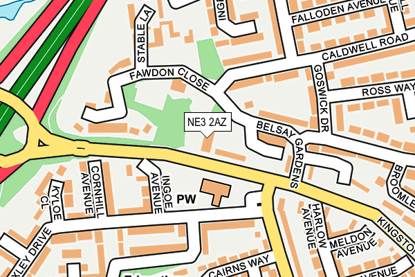 NE3 2AZ map - OS OpenMap – Local (Ordnance Survey)