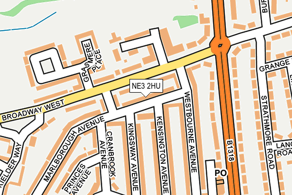 NE3 2HU map - OS OpenMap – Local (Ordnance Survey)