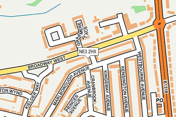 NE3 2HX map - OS OpenMap – Local (Ordnance Survey)