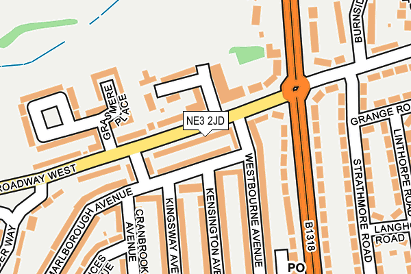 NE3 2JD map - OS OpenMap – Local (Ordnance Survey)