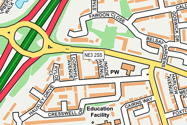 NE3 2SS map - OS OpenMap – Local (Ordnance Survey)