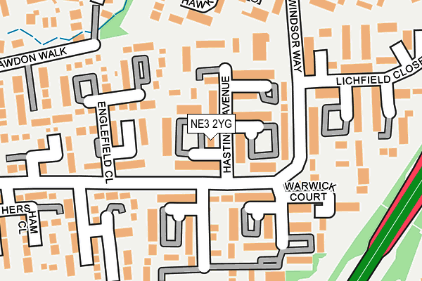 NE3 2YG map - OS OpenMap – Local (Ordnance Survey)