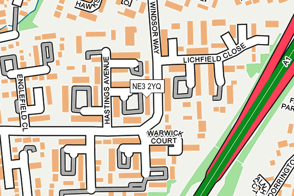 NE3 2YQ map - OS OpenMap – Local (Ordnance Survey)