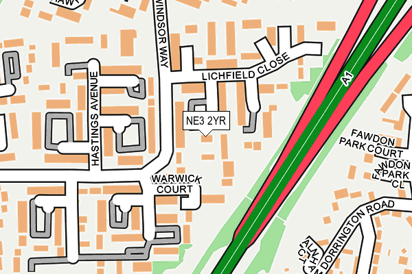 NE3 2YR map - OS OpenMap – Local (Ordnance Survey)