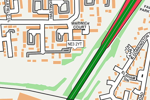 NE3 2YT map - OS OpenMap – Local (Ordnance Survey)