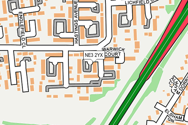 NE3 2YX map - OS OpenMap – Local (Ordnance Survey)