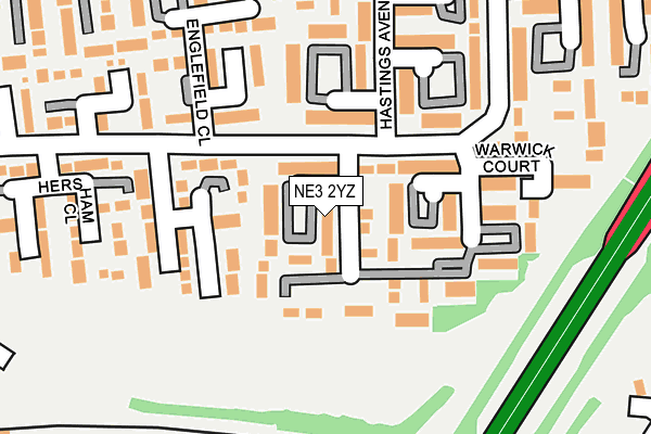 NE3 2YZ map - OS OpenMap – Local (Ordnance Survey)