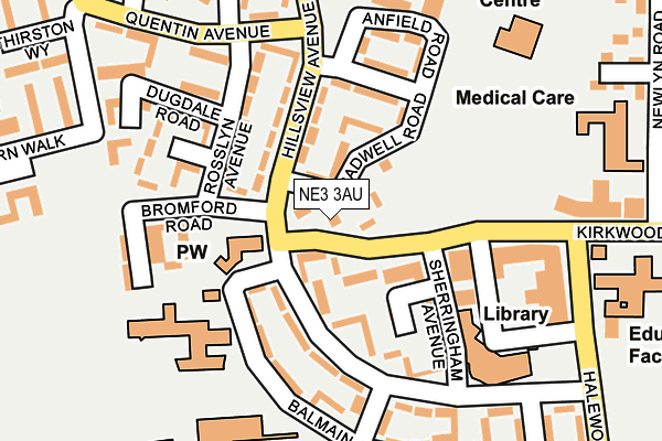 NE3 3AU map - OS OpenMap – Local (Ordnance Survey)