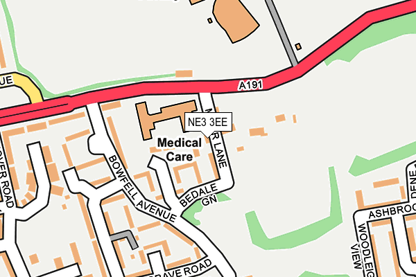 NE3 3EE map - OS OpenMap – Local (Ordnance Survey)