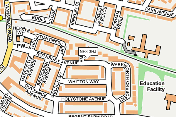 NE3 3HJ map - OS OpenMap – Local (Ordnance Survey)