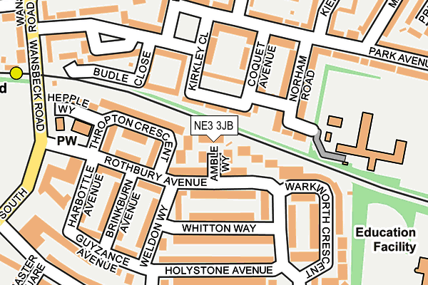 NE3 3JB map - OS OpenMap – Local (Ordnance Survey)