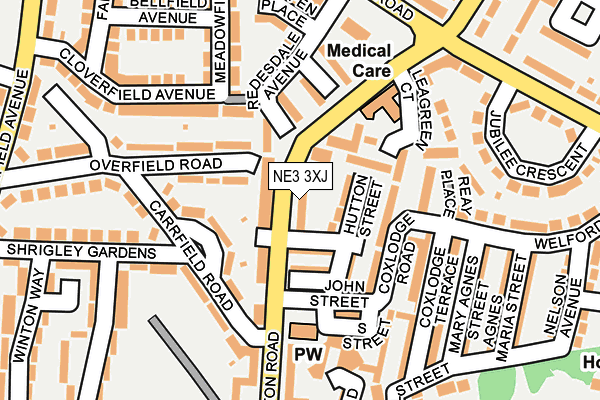 NE3 3XJ map - OS OpenMap – Local (Ordnance Survey)