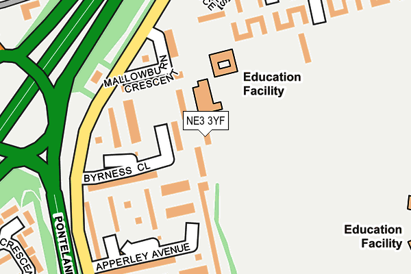 NE3 3YF map - OS OpenMap – Local (Ordnance Survey)