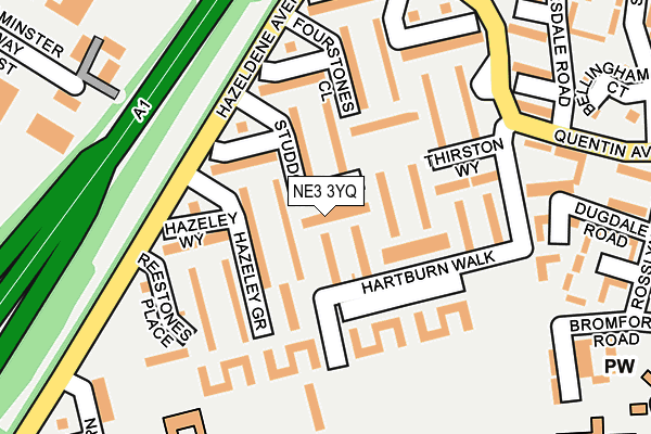 NE3 3YQ map - OS OpenMap – Local (Ordnance Survey)
