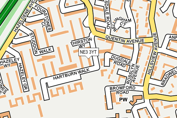 NE3 3YT map - OS OpenMap – Local (Ordnance Survey)