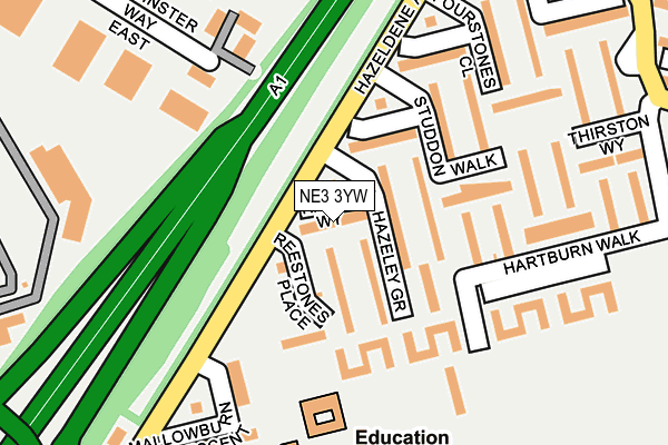 NE3 3YW map - OS OpenMap – Local (Ordnance Survey)