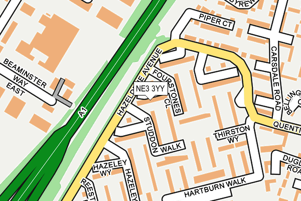 NE3 3YY map - OS OpenMap – Local (Ordnance Survey)