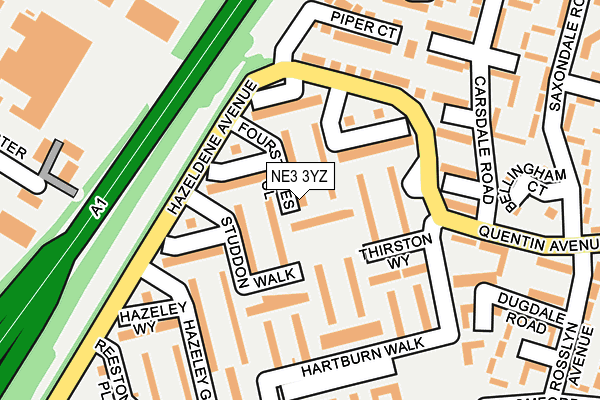 NE3 3YZ map - OS OpenMap – Local (Ordnance Survey)